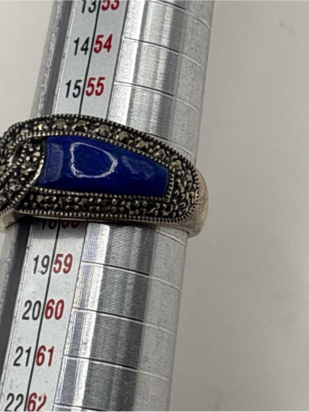 925 sterling silver marcasite & blue stone knot Celtic inspired statement ring 8